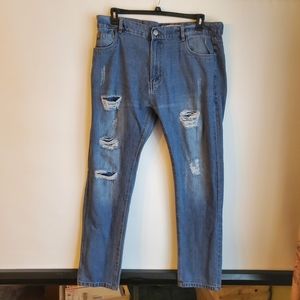 OLD SKOOL MEN'S DISTRESSED JEANS LIGHT BLUE SIZE 38X31